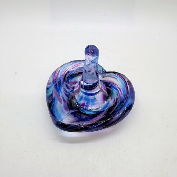 Purple Blue Swirl Glass Eye Studio Hand-Blown Glass Heart Ring Holder Seattle 3" - Picture 1 of 15